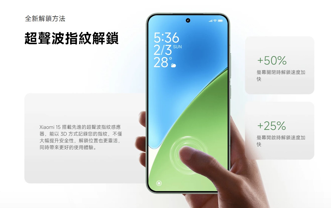 小米15規格 超音波指紋辨識